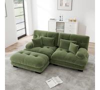 EURHCIO Canapé d'angle Modulable,Canapé 2 Places Salon en Chenille,1 Pouf,avec Coussin et Accoudoirs Rembourrés Circulaires,pour Salon,Bureau et Home Cinéma (Vert, 2places+1pouf)