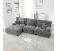 EURHCIO Canapé d'angle Modulable,Canapé 3 Places Salon en Chenille,1 Pouf,avec Coussin et Accoudoirs Rembourrés Circulaires,pour Salon,Bureau et Home Cinéma (Gris, 3places+1pouf)