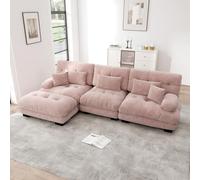 EURHCIO Canapé d'angle Modulable,Canapé 3 Places Salon en Chenille,1 Pouf,avec Coussin et Accoudoirs Rembourrés Circulaires,pour Salon,Bureau et Home Cinéma (Rose, 3places+1pouf)