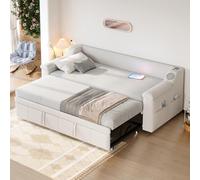 EURHCIO Canapé Lit Convertible 90/180x190cm,Lit 2 Personnes Rembourré avec Système Audio Stéréo Bluetooth,Ports USB,Poches Latérales,pour Enfants Ados Adultes(Beige,90/180x190)