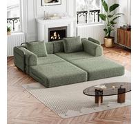 EURHCIO Canapé modulable 2 Places en Chenille,Canapé Lit Convertible Multifonctionnel Moderne,Poches Latérales et 2 Coussins,DIY Libre,pour Salon,Chambre,Bureau (Vert-2)