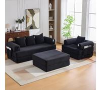EURHCIO Canapé Modulable Convertible,Canapé 2 Places,Fauteuil et Pouf,Tissu en Velours côtelé,Poches Latérales et Coussins,DIY Libre,pour Salon,Chambre,Bureau (Noir-4)