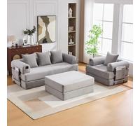 EURHCIO Canapé Modulable Convertible,Canapé 2 Places,Fauteuil et Pouf,Tissu en Velours côtelé,Poches Latérales et Coussins,DIY Libre,pour Salon,Chambre,Bureau (Gris Clair-4)
