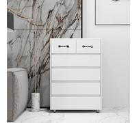 EURHCIO Commode Chambre 70x40x102cm,Armoire Chambre,Buffet Cuisine avec 6 Tiroirs,Coins Srrondis,Poignées Métalliques,pour Salon,Blanc (D)