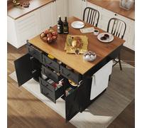 EURHCIO Desserte ilôt de Cuisine avec roulettes,Buffet Cuisine de Rangement avec Plateau de Table Pliable,Chariot de Repas,Buffet Mobile,5 Tiroirs et 2 Portes,147x44/70x93cm (Noir-F)