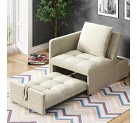 EURHCIO Fauteuil Convertible 1 Place avec Dossier Réglable à 5 Positions,Canapé Lit,Fauteuil Salon Relax avec Coussin,pour Salon,Chambre,Appartement,Lin(Beige)