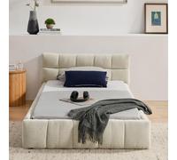 EURHCIO Lit 90x200cm avec Sommier à Lattes,Lit 1 Place avec Tête Capitonné,Tissu de Chenille,Motif Matelassé Carré,pour Enfant Adolescent Adulte,sans Matelas (Beige, 90)