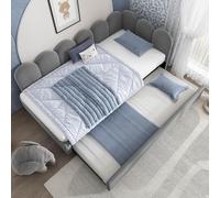 EURHCIO Lit 90x200cm,Canapé Lit en Velours avec lit gigogne 90x190cm,Sommier à Lattes,pour Enfant Adolescent (Gris, 90x200-C)