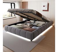 EURHCIO Lit Coffre 140x200 sans Tête de lit,Cadre de Lit 2 Personnes avec Effet Flottant,éclairage LED,Espace de Rangement Hydraulique,pour Adulte Ado,Flanelle (Gris, 140x200)