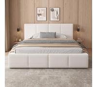 EURHCIO Lit Double 180x200cm,Lit Adulte avec Tête de Capitonné,Sommier à Lattes,Tissu de bouclé,sans Matelas (Beige-D-bouclé-180)
