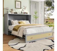 EURHCIO Lit Escamotable 140x200,Cadre de Lit 2 Personnes avec Ports USB,Prise de Courant,Tiroir de Pied de lit,pour Adolescents Adultes (Gris)