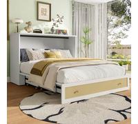 EURHCIO Lit Escamotable 140x200,Cadre de Lit 2 Personnes avec Ports USB,Prise de Courant,Tiroir de Pied de lit,pour Adolescents Adultes (Blanc)