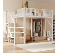 EURHCIO Lit Mezzanine 2 Places,Lit Double avec Armoire à Tiroir(140-Blanc)