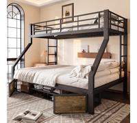 EURHCIO Lit Superposé Enfant 90/140x200cm,Lit Superposé 3 Places avec Armoire à Chaussures,Boîte de Rangement,Haute Barrière,Deux Escaliers,pour Enfants Ados(B-Noir, 90/140x200)