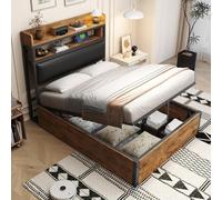EURHCIO Lit Une Place 90x200 avec Ports USB,Tête de lit à Rangement,Lit Coffre avec Sommier à Lattes Solide,pour Adulte Adolescents (Noir, 90x200)