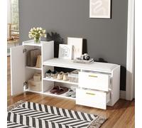 EURHCIO Meuble à Chaussures Mince 30x128x68cm,Rangement Chaussure avec Banc Rembourré,2 Tiroirs,Armoire,Étagères Ouvertes à Deux Niveaux,pour Entrée Salon