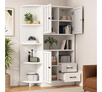 EURHCIO Meuble Cuisine,Armoire de Rangement 104x35x155,Placard Rangement,Buffet Cuisine,Commode Chambre,Vaisselier Salle a Manger avec 3 Armoires,2 Tiroirs,étagères Ouvertes,Blanc