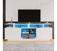 EURHCIO Meuble TV 140x35x55cm,Meuble Tele,Meubles Rangement Bas avec Éclairage LED Réglable,Étagères Réglables,Étagère en Verre,pour Téléviseurs de Moins 60 Pouces(M-Blanc)