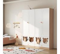 EURHCIO Set de 2 Armoires Chambre 160×50×200cm avec Espace de Repos pour Chat,Meuble Rangement Vetement avec Poignées en Céramique Colorées,2 Portes,étagère,pour Garçons Filles(Dx2)