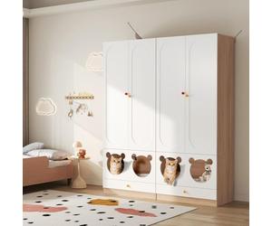 EURHCIO Set de 2 Armoires Chambre 160×50×200cm avec Espace de Repos pour Chat,Meuble Rangement Vetement avec Poignées en Céramique Colorées,2 Portes,étagère,pour Garçons Filles(Dx2)