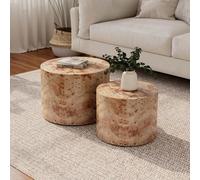 EURHCIO Set de 2 Tables Basse Ronde Gigogne,Table D'appoint,Bout de Canape avec Loupe Naturelle,Aucun Montage Nécessaire,pour Appartement,Bureau(D, Loupe Naturelle)