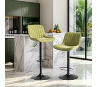 EURHCIO Tabouret de Bar en Velours Lot de 2,Chaise de Bar Rembourré Pivotants à 360°,Réglables en Hauteur,Chaises Hautes pour Salle à Manger,Cuisine,Terrasse et Bureau (Vert-2)