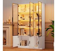 EURHCIO Vitrine Verre 120x32x200cm,Bibliothèque,Meuble de Rangement,Buffet Salle a Manger avec Éclairage LED Réglable,8 Étagères,2 Armoires,3 Portes Vitrées,pour Salon Bureau (1)