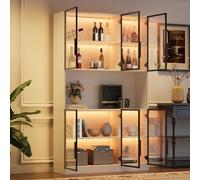 EURHCIO Vitrine Verre 120x34x200cm,Bibliothèque,Meuble de Rangement,Buffet Salle a Manger avec Éclairage LED Réglable,4 Armoires,Étagères Ouvertes,6 Portes Vitrées,pour Salon Bureau