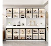 EURHCIO Vitrine Verre 120x36x200cm,Bibliothèque,Meuble de Rangement,Buffet Salle a Manger avec Éclairage LED Réglable,3 Tiroirs,4 Armoires,6 Portes Vitrées,pour Salon Bureau (2, Blanc 3)