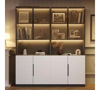 EURHCIO Vitrine Verre 160x30x200cm,Bibliothèque,Meuble de Rangement,Buffet Hauts Salon avec éclairage LED Réglables,10 étagères,4 Portes Vitrées,pour Bureau,Salon (2, Blanc)