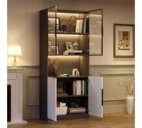 EURHCIO Vitrine Verre 80x30x200cm,Bibliothèque,Meuble de Rangement,Buffet Hauts Salon avec éclairage LED Réglables,5 étagères,2 Portes Vitrées,pour Bureau,Salon (1, Blanc)