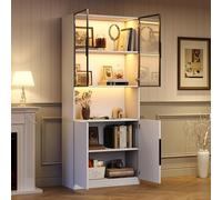 EURHCIO Vitrine Verre 80x30x200cm,Bibliothèque,Meuble de Rangement,Buffet Hauts Salon avec éclairage LED Réglables,5 étagères,2 Portes Vitrées,pour Bureau,Salon (1, Blanc 2)