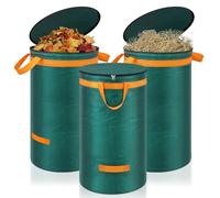 Eurhomewit 120L Sac Déchets Verts Résistant, 3 Sacs Jardinage Avec Couvercle et Poignées, Réutilisables pour Transport, Ramasse Feuilles, Sac Poubelle