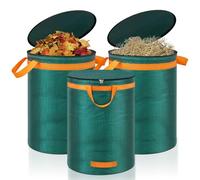 Eurhomewit 272L Sac Dechets Verts Resistant, Lot de 3 Sac Jardinage Dechets avec Couvercle et Poignées, Sacs à Déchets de Jardin pour Transport de déchets verts, Ramasse Feuilles, Sac Poubelle