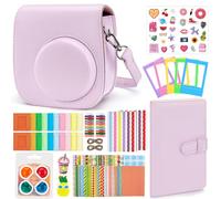 Eurhomewit Instantané Caméra Accessoires pour Instax Mini 12, Kit Comprend Housse Appareil Photo/Album/Cadres/Filtre/Autocollant Dessin animé/Autocollant de Bord and Coin - Fleur Rose