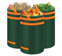 Eurhomewit Lot de 3 grands sacs poubelle de jardin 120 L, très résistants avec poignées, sacs à déchets de jardin verts réutilisables pour déchets de jardin, herbe et feuilles