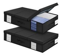 Eurhomewit Rangement Sous Lit, Boite Rangement Sous Lit Pliable, 2 Paquets Tiroir Sous Lit avec un Couvercle, Boite de Rangement Sous Lit avec Fenêtres et 3 Poignées, Rangement Lit-Carbone noir