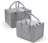 Eurhomewit Sac en Feutre Shopper avec Compartiments, Pliable et Robuste Sac de Course, 30L Panier Courses/Sac à Bouteilles/Sac à Vêtements/Sac à Jouets (Gris Clair/2 Pièces)