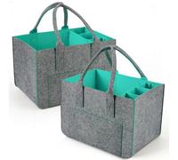 Eurhomewit Sac en Feutre Shopper avec Compartiments, Pliable et Robuste Sac de Course, 30L Panier Courses/Sac à Bouteilles/Sac à Vêtements/Sac à Jouets (Turquoise/2 Pièces)