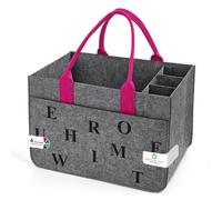 Eurhomewit Sac en Feutre Shopper avec Compartiments, Pliable et Robuste Sac de Course, 30L Panier Courses/Sac à Bouteilles/Sac à Vêtements/Sac à Jouets (Gris moyen/Magenta)
