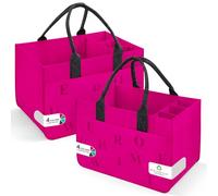 Eurhomewit Sac en Feutre Shopper avec Compartiments, Pliable et Robuste Sac de Course, 30L Panier Courses/Sac à Bouteilles/Sac à Vêtements/Sac à Jouets (2 Pièces Magenta/Gris Foncé)