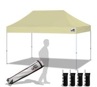 Eurmax Ez Tente-baldaquin escamotable de 3 x 4,6 m avec sac à roulettes robuste, 4 sacs de sable (beige)