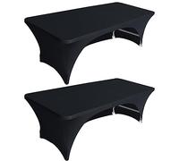 Eurmax Lot de 2 nappes de table USA en élasthanne de 1,5 m, plus de 30 couleurs, en polyester, extensible, dessus de table, 1,5 m, dos ouvert (noir, lot de 2)