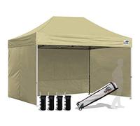 Eurmax USA Tente pop-up 2,4 x 3,6 m avec 4 parois latérales amovibles à fermeture éclair et sac à roulettes, 4 sacs de sable (beige)
