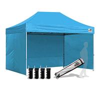 Eurmax USA Tente pop-up 2,4 x 3,6 m avec 4 parois latérales amovibles à fermeture éclair et sac à roulettes, 4 sacs de sable (bleu ciel)