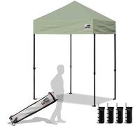 Eurmax USA Tente pop-up de 1,5 x 1,5 m avec sac à roulettes robuste, 4 sacs de sable (vert grisâtre)