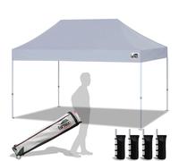 Eurmax USA Tente pop-up de 3 x 4,6 m avec sac à roulettes robuste, 4 sacs de sable (gris)