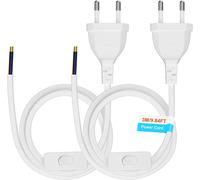 EURO Power Cable with Switch [2 Pack],European Plug 3 Metres,2xReplacement Type C Switch Connection Cable,2x0.75 mm²,for Lighting,Lamps,Illuminants,White
