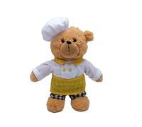 Euro Souvenirs Motif ours de cuisinier en peluche, 23 x 8 x 30 cm, avec veste de chef blanche et toque - Tablier de cuisine jaune