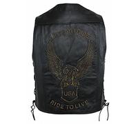 EURO STARS Gilet en cuir pour homme avec bouton pression et motif aigle en relief, veste de moto, veste en cuir, biker en cuir, gilet club, gilet de chopper, gilet de rocker (L, noir)